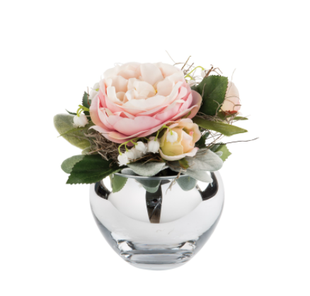 Buchet artificial Petitbouquet, Fibre artificiale, Roz, 12x15 cm [2]