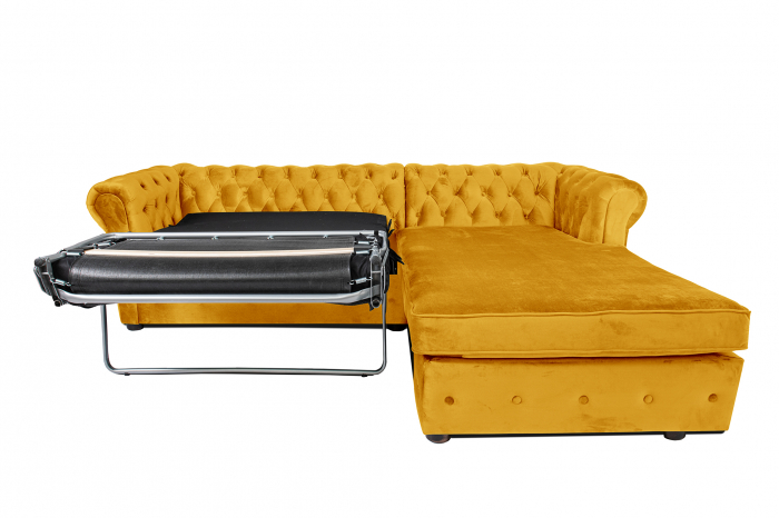 Canapea 2 locuri extensibila cu sezlong Chesterfield, galben, 245x85/175x70 cm [7]