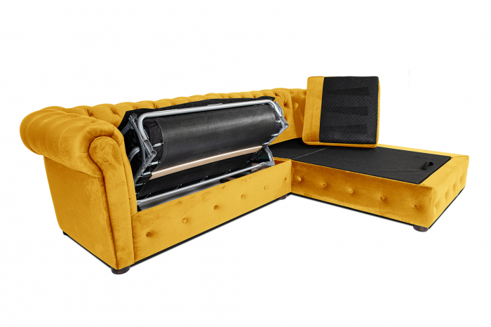 Canapea 2 locuri extensibila cu sezlong Chesterfield, galben, 245x85/175x70 cm [6]