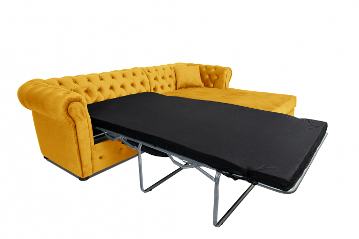 Canapea 2 locuri extensibila cu sezlong Chesterfield, galben, 245x85/175x70 cm [8]