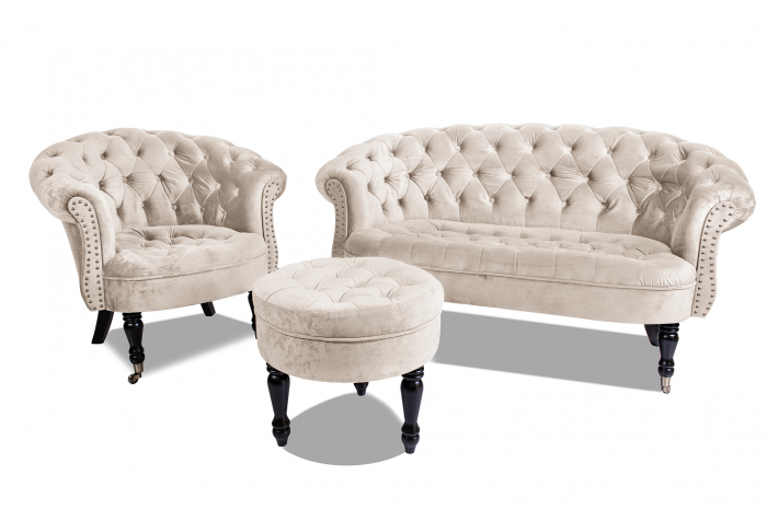 Canapea 2 locuri Filip Chesterfield, bej, 152x82x82 [7]