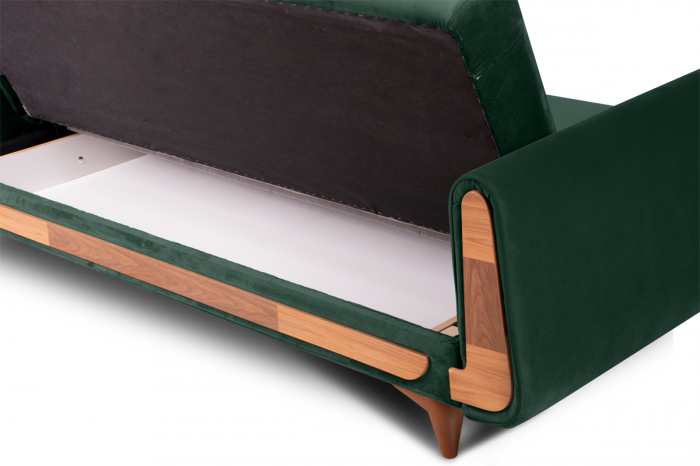 Canapea extensibila 3 locuri GUSTAVO, Lemn/Stofa, Verde inchis, 230x98x98 cm [5]