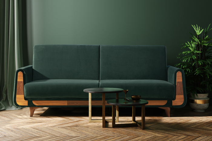 Canapea extensibila 3 locuri GUSTAVO, Lemn/Stofa, Verde inchis, 230x98x98 cm [3]