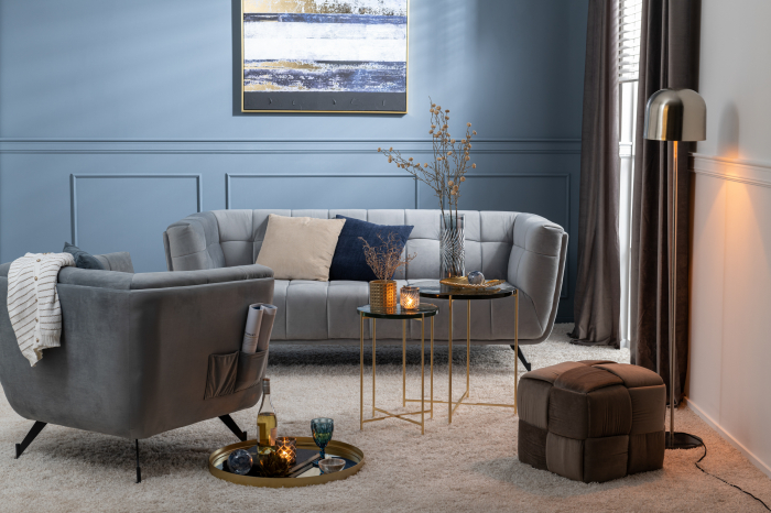 Canapea 3 locuri, Textil/Lemn, Gri Deschis, 204x89x81 cm [9]