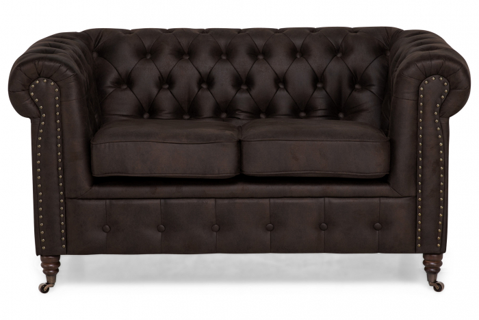 Canapea Chesterfield, 2 locuri, Maro Vintage, 150x80x86 cm [2]