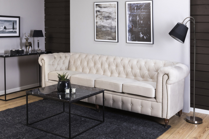 Canapea Chesterfield, 4 locuri, Bej, 238x80x86 cm [2]