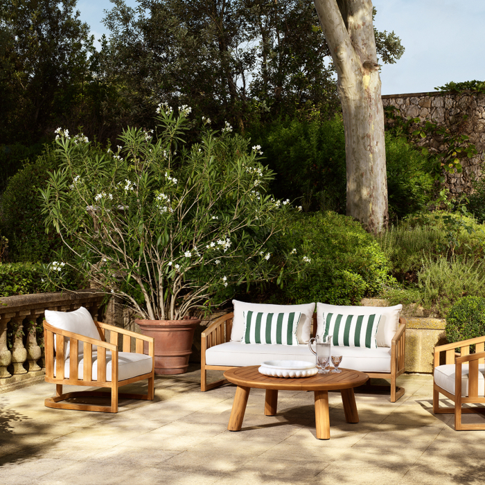 Canapea de exterior Aruba din lemn natural de tec, cu perne din panza Sunbrella |W. 180 | D. 76 | H. 78 | SD. 52 | SW. 172 | SH. 43 | AH. 54 cm  [2]