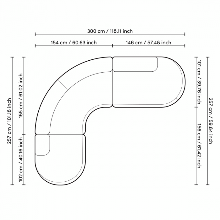 Canapea de exterior Björn L mauriuitius gri deschis, Dims: W. 300 | D. 257 | H. 70 | SD. 72 | SH. 43 (CM) [11]