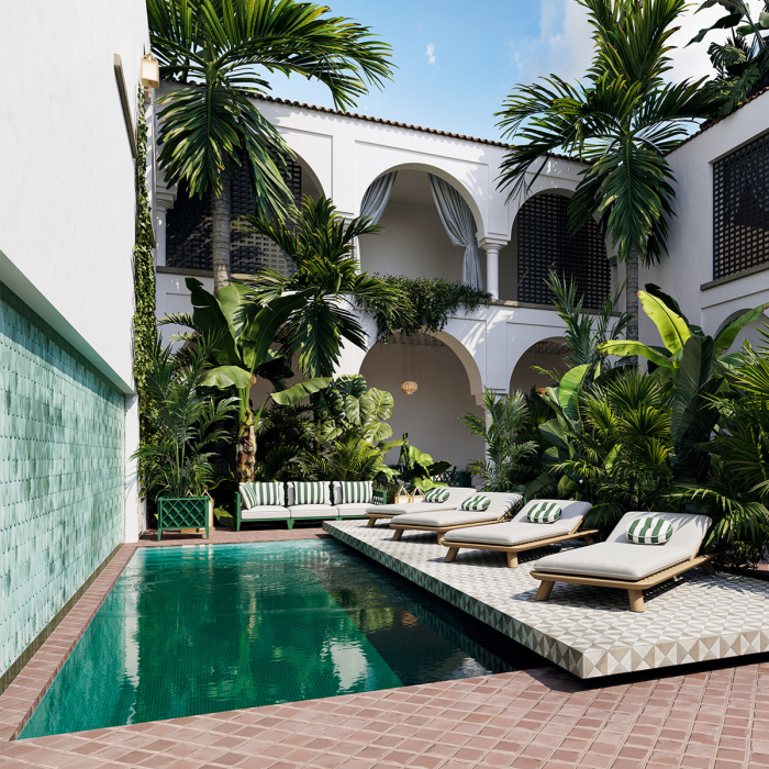 Canapea de exterior Ocean Club L verde blaise alb-galbui verde florent [2]