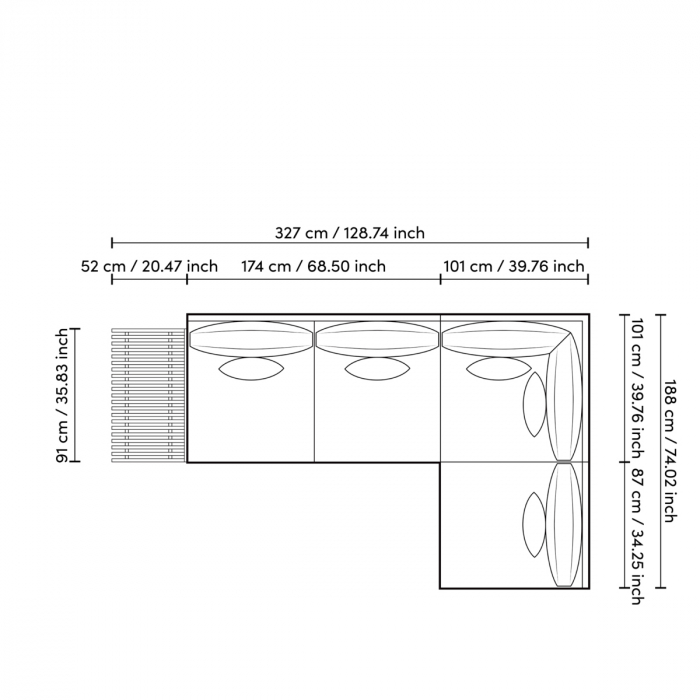 Canapea de exterior Royal Palm textil sunbrella, nisip, Dims: W. 327 | D. 188 | H. 84 | SD. 73 | SH. 44 (CM) [9]