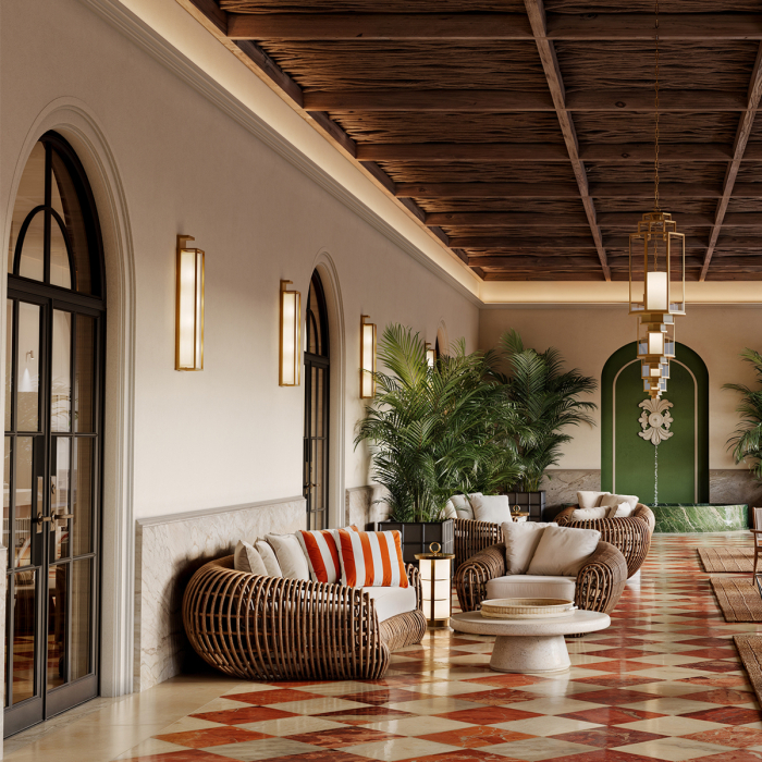 Canapea de exterior Siderno viola nisip imitatie ratan |W. 229.5 | D. 128.5 | H. 68 | SD. 60 | SW. 169.5 | SH. 42 | AH. 55 cm  [2]