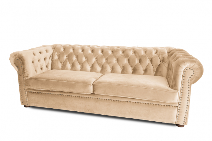 Canapea extensibila Chesterfield, 3 locuri, Bej, 203x80x86 cm [5]