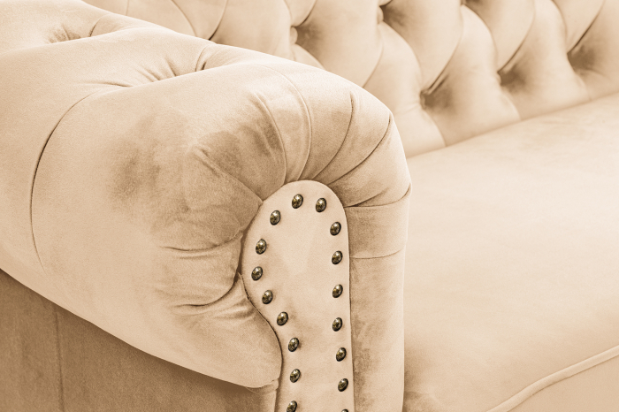 Canapea extensibila Chesterfield, 3 locuri, Bej, 203x80x86 cm [8]