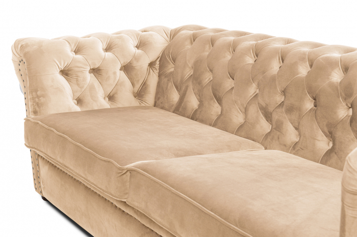 Canapea extensibila Chesterfield, 3 locuri, Bej, 203x80x86 cm [6]