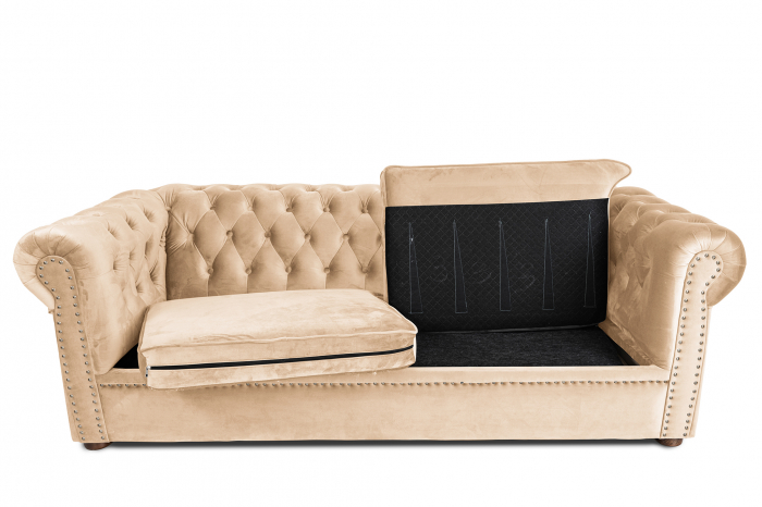 Canapea extensibila Chesterfield, 3 locuri, Bej, 203x80x86 cm [2]