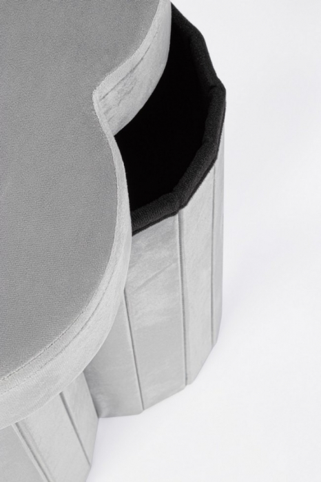 Puf Jocelyn, Gri, din Catifea cu Spatiu de Depozitare [4]