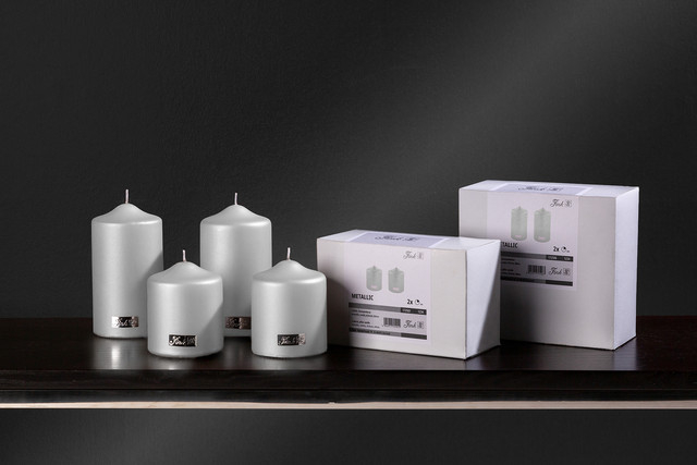 CANDLE,set 2 lumanari, alb metalic, h. 10 cm, d. 8 cm [3]