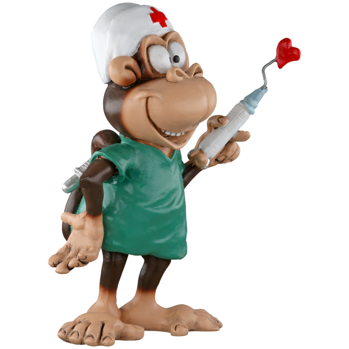 Caricatura Maimuta "Asistenta/ Doctor", Rasina sintetica, maro, gri, L. 6 cm, l. 10 cm, H 12 cm [4]