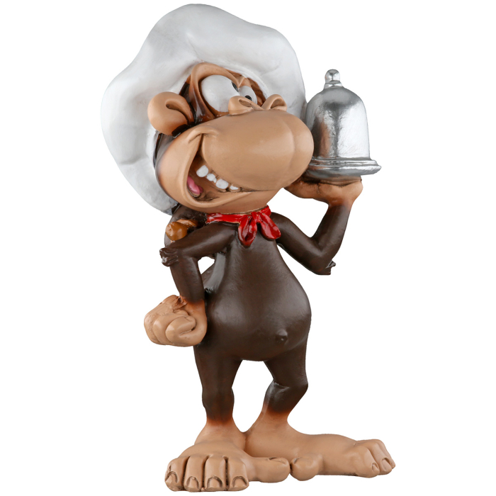 Caricatura Maimuta "Bucatar", Rasina sintetica, maro, gri, L. 6 cm, l. 7 cm, H 12 cm [4]