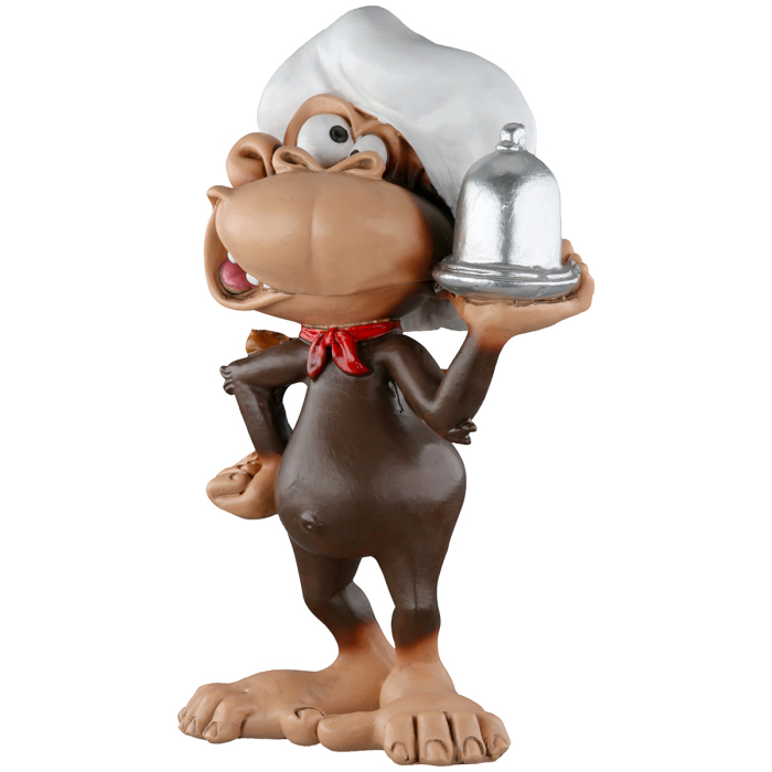 Caricatura Maimuta "Bucatar", Rasina sintetica, maro, gri, L. 6 cm, l. 7 cm, H 12 cm [2]