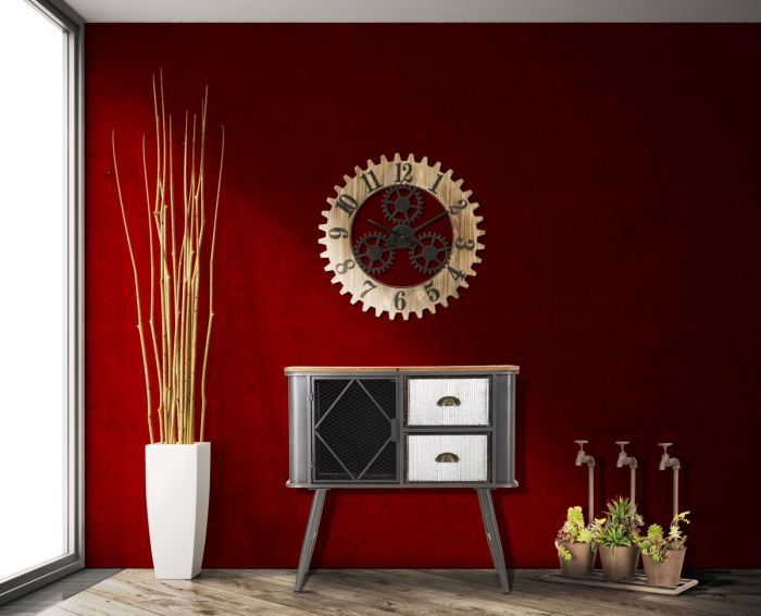 Ceas de perete Ingranaggio plus, fier/MDF, negru/maro, Ø 60X4 cm [9]