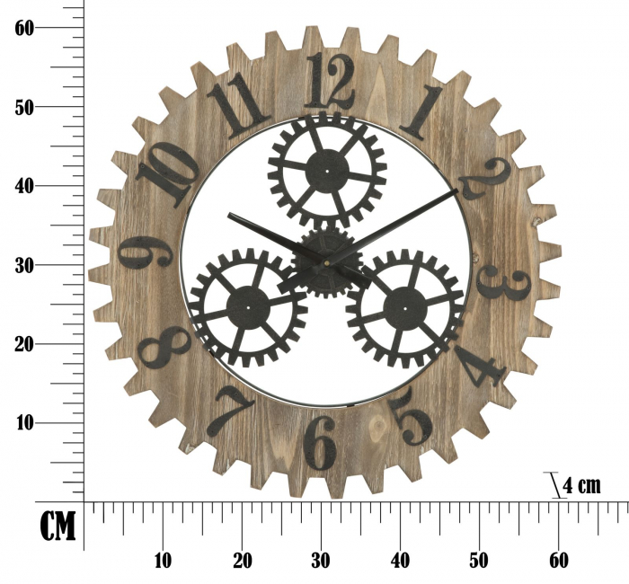 Ceas de perete Ingranaggio plus, fier/MDF, negru/maro, Ø 60X4 cm [10]