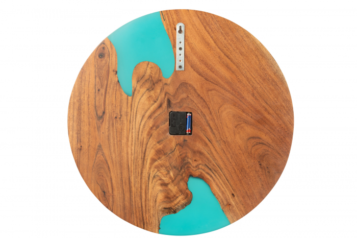 Ceas de Perete Modern, Salcam, Lemn/Rasina, Natur/Albastru [2]