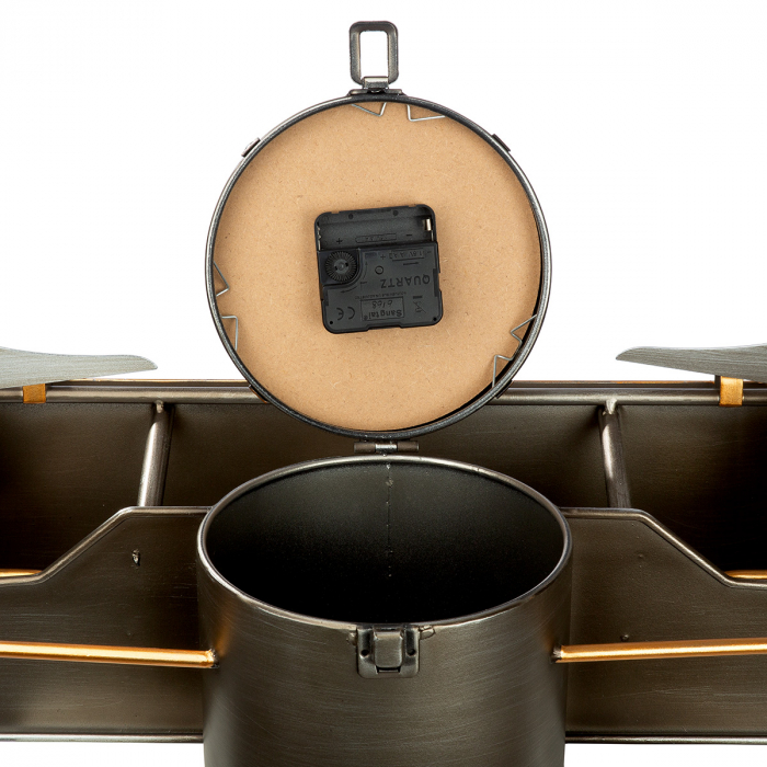 Ceas de perete, Raft, Avion, Metal, argintie, PU 1, L. 19 cm, L. 106 cm, H 25 cm [5]