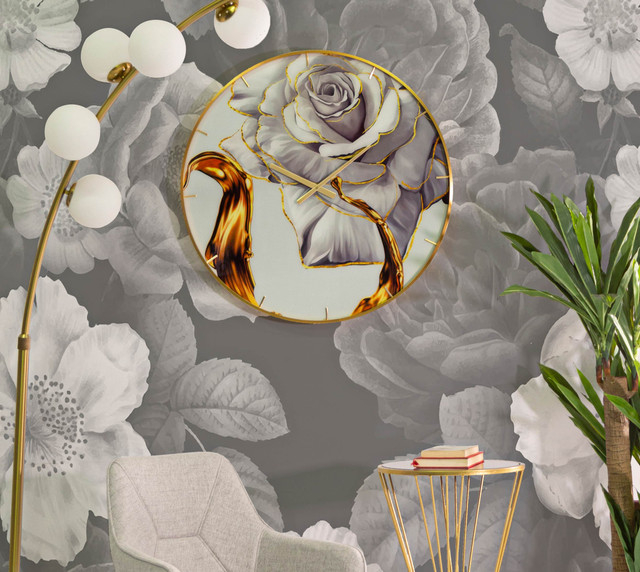 Ceas de perete Rose, Sticla/MDF/Metal, Multicolor, 60x5x5 cm [6]