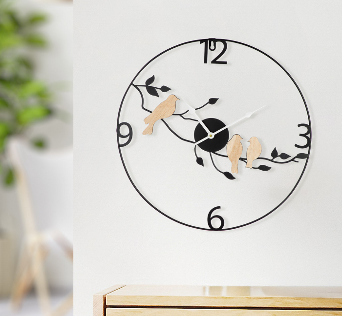 Ceas de perete, rotund, motiv păsări, metal, negru, PU 1, L. 3 cm, D. 50 cm [3]
