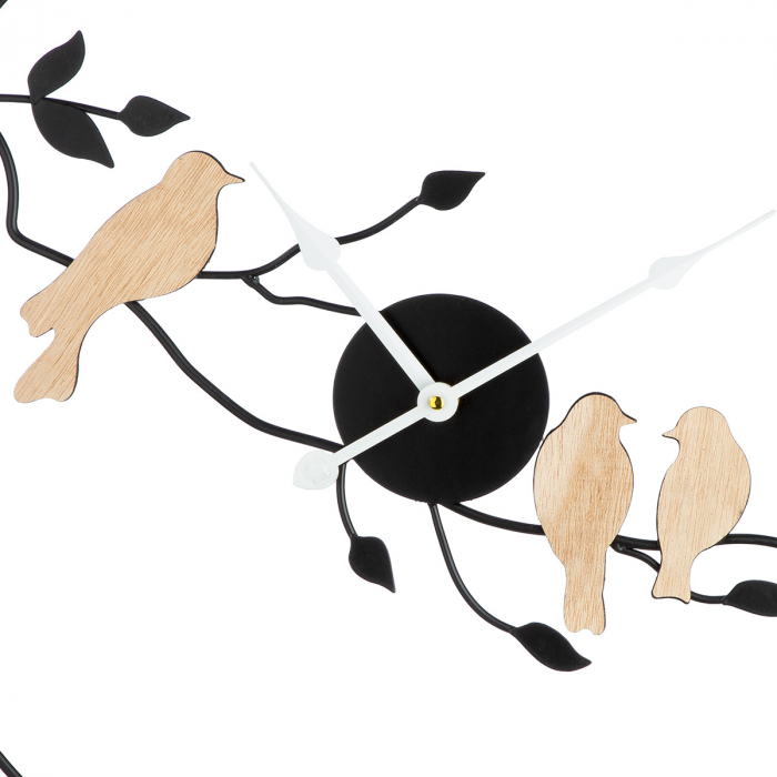 Ceas de perete, rotund, motiv păsări, metal, negru, PU 1, L. 3 cm, D. 50 cm [2]