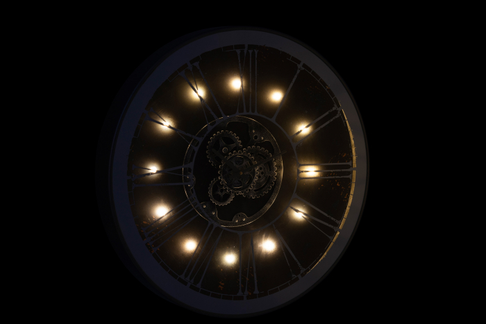 Ceas Mecanic Led, Oglinda/Metal, Negru/Argintiu, 80x10x80 cm [3]