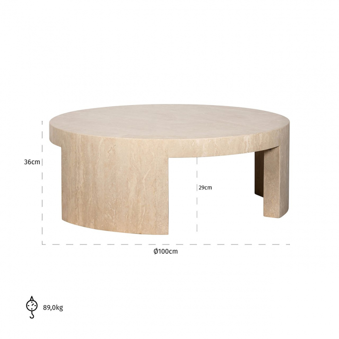 Masuta de cafea, rotundă Biltmore travertin italian (bej), Dims: 36.0 x 100.0 x 100.0 cm [3]