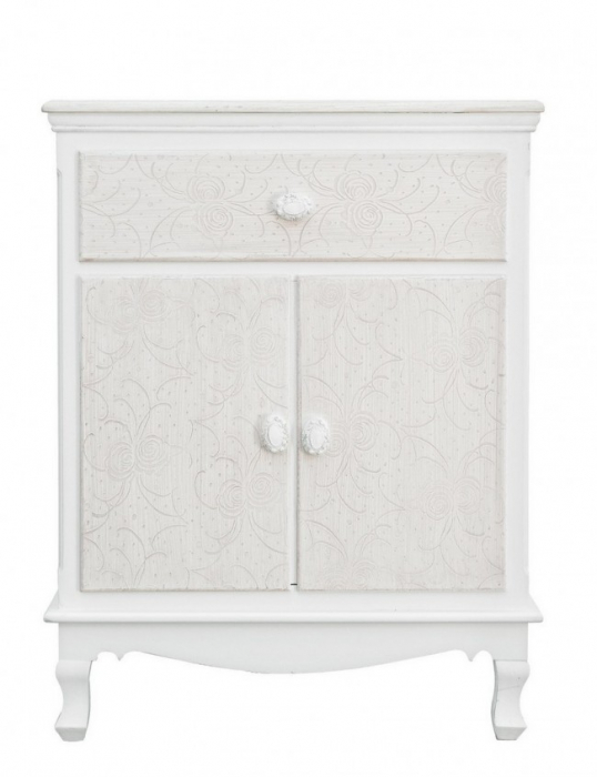 Comoda Clorine cu motive florale, Lemn, Alb, 60x30x78 cm [2]