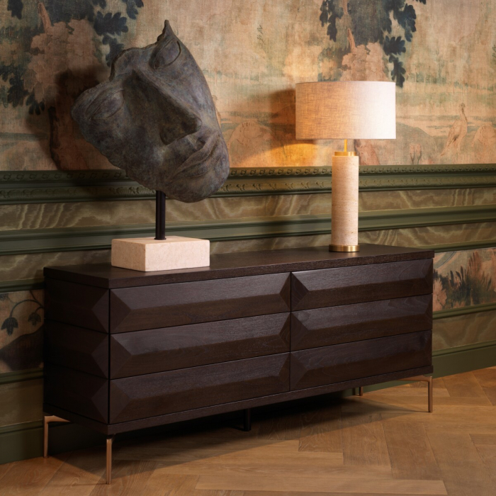 Comodă cu sertar, Denver, furnir din stejar, mocha, finisaj alamă, Dims: W. 182 | D. 48 | H. 75 (CM) [2]