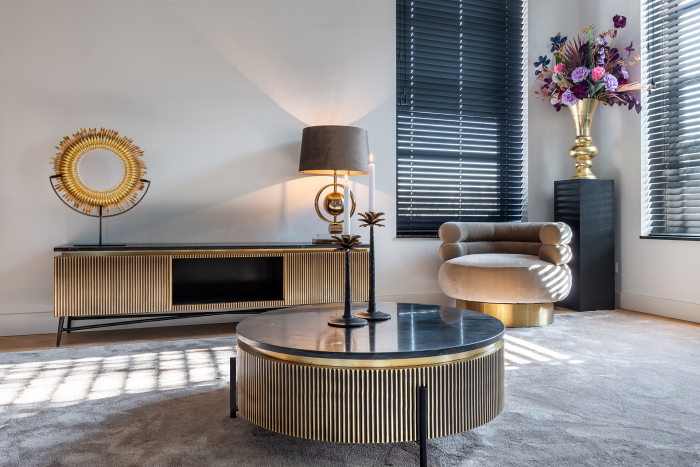 Comoda TV cu 2 usi Ironville, MDF/Lemn/Metal/Marmura/Fier, Negru/Auriu, 50x170x40 [6]