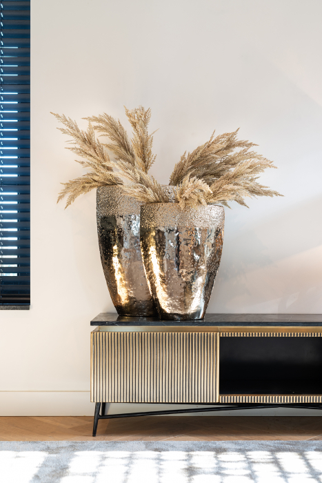 Comoda TV cu 2 usi Ironville, MDF/Lemn/Metal/Marmura/Fier, Negru/Auriu, 50x170x40 [3]