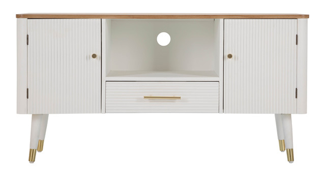 Comoda TV Matera, Lemn/MDF/Fier, Alb/Maro, 60x117x40 cm [2]