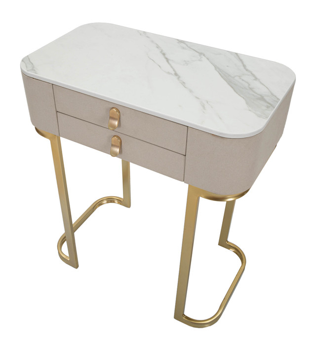 Consola Beauty 2 sertare, Lemn/MDF/Metal, Crem/Auriu, 80x70x40 cm [6]