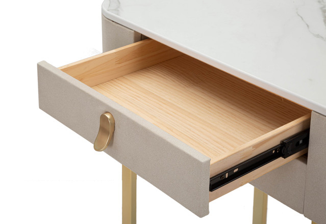 Consola Beauty 2 sertare, Lemn/MDF/Metal, Crem/Auriu, 80x70x40 cm [5]