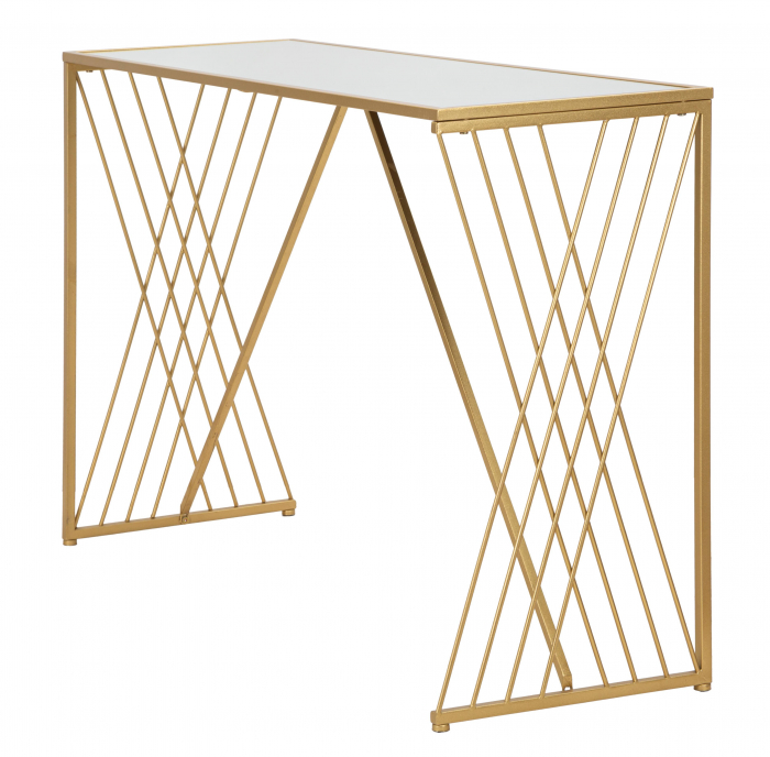 Consola Easy, Fier/MDF/Oglinda, Auriu, 80x120x40 cm [2]