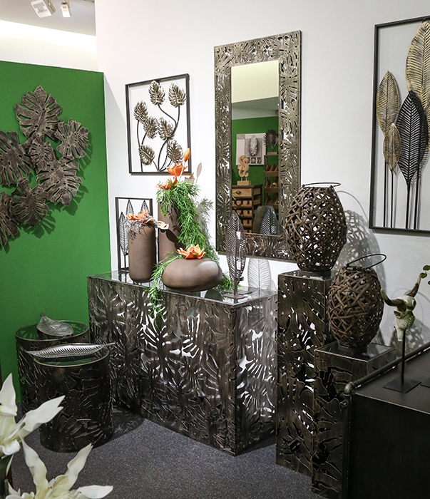 Consola Flora metal/sticla, auriu antichizat, 27x27x100 cm [6]