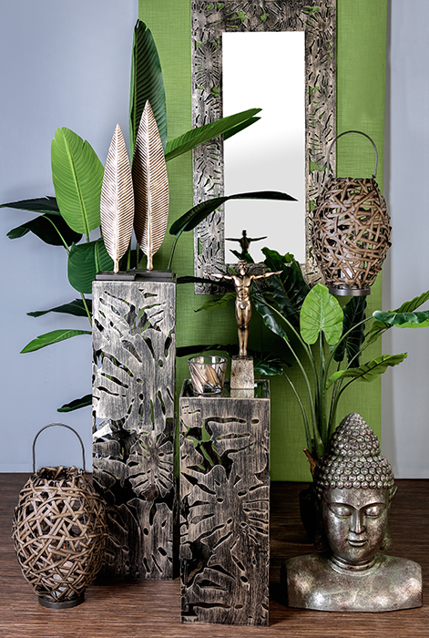 Consola Flora metal/sticla, auriu antichizat, 27x27x70 cm [6]