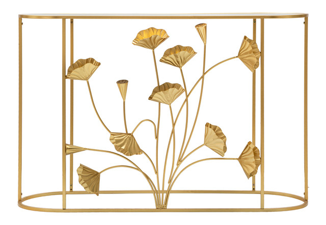 Consola Flow, Fier/MDF/Oglinda, Auriu, 80x120x40 cm [4]