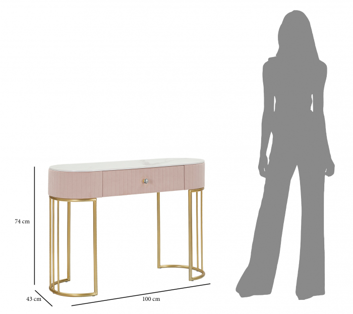 Consola Montpellier, Fier/Lemn/Fibre sintetice, Roz/Auriu/ Alb, 75x100x40 cm [8]