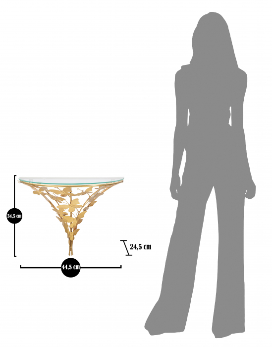 Consola/Noptiera suspendata Butterflies, Fier/Sticla, Auriu, 34.5x44.5x24.5 cm [6]