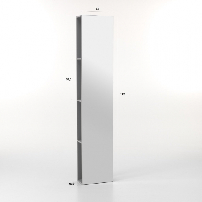 Corp suspendat cu oglinda BELSK, Melamina/Sticla, Gri, 32x18x160 cm [7]