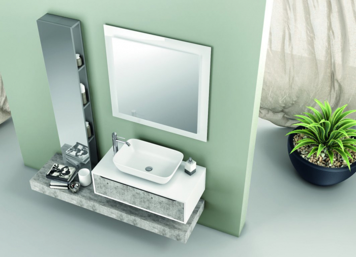 Corp suspendat cu oglinda BELSK, Melamina/Sticla, Gri, 32x18x160 cm [5]