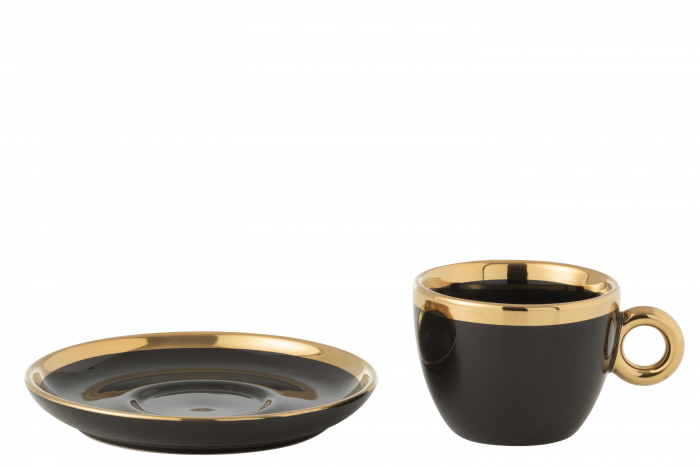 Cutie cu 4 cești cu farfurie, Ceramica, Neagru/Aurie [2]