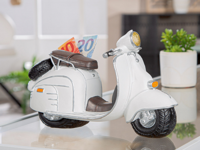 Cutie de economii, Motocicletă, Jetina, Polyresin, alb, PU 3, L. 9 cm, L. 25 cm, H. 14 cm [4]